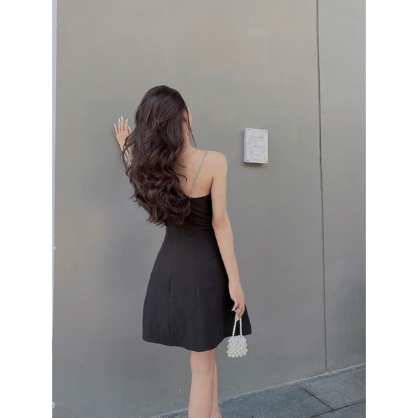 ĐẦM NƠ NGỰC ĐEN 2 DÂY ĐÍNH ĐÁ