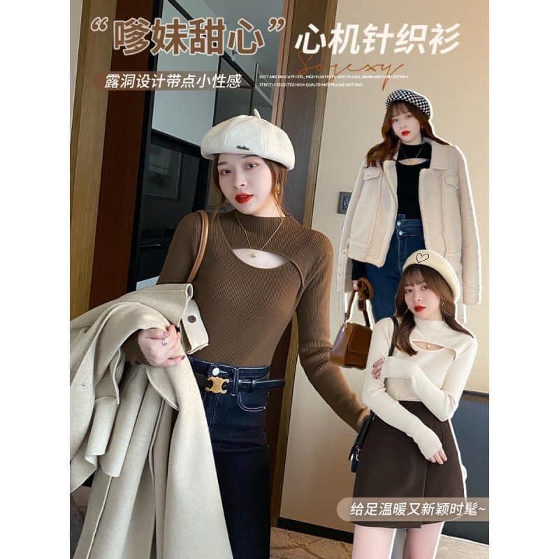 Áo len nữ tăm khoét ngực hàng Quảng Châu cao cấp chất len xịn mềm đẹp