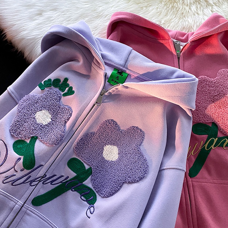 Áo Khoác Hoodie Mỏng Dáng Rộng Thêu Họa Tiết Phong Cách Hàn Quốc Cho Nữ