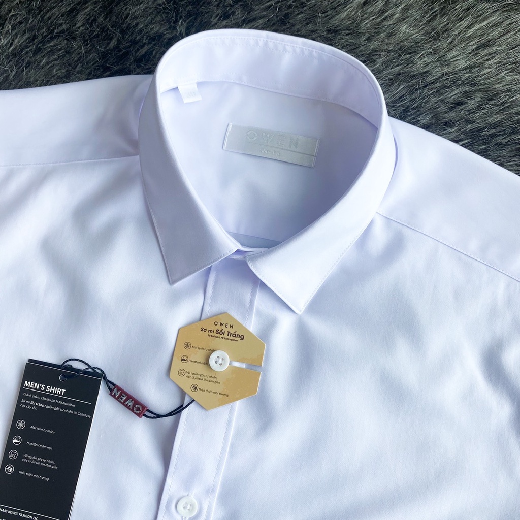 OWEN - Áo sơ mi trắng dài tay Owen chất Sồi  , Áo sơ mi trắng dài tay nam Slimfit Regularfit
