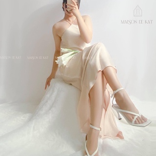 Váy Lụa Cổ Yếm Cột Dây Hở Lưng Form Maxi - Free size - Váy Lụa Thiết Kế Cao Cấp