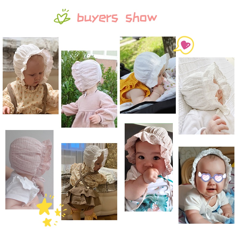 Mũ Ren Cotton Mềm Mại Chống Nắng Thời Trang Xuân Hè Cho Bé Gái Sơ Sinh