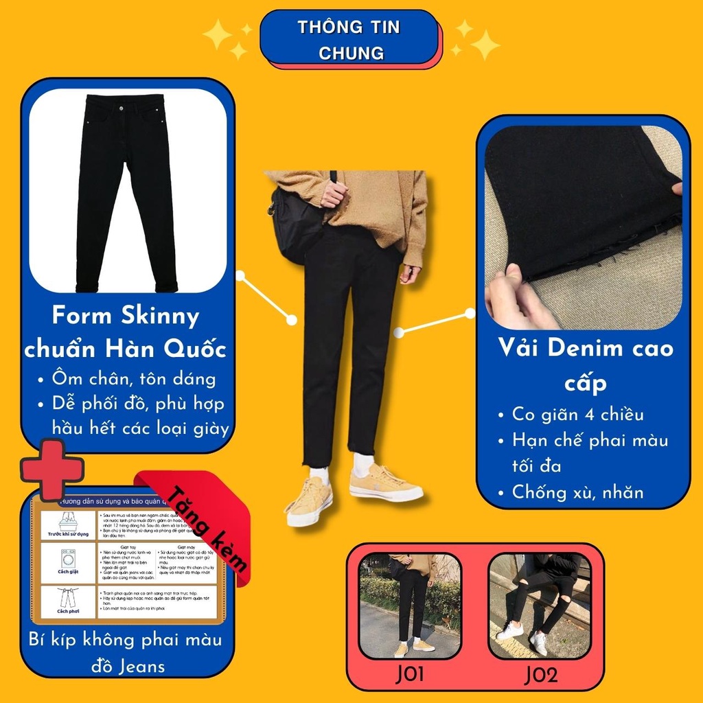 [Tiền Nào Của Đấy]Quần Jean Nam Đen Trơn Vải Co Giãn, Không Phai Màu Dáng Skinny Phong Cách Hàn Quốc