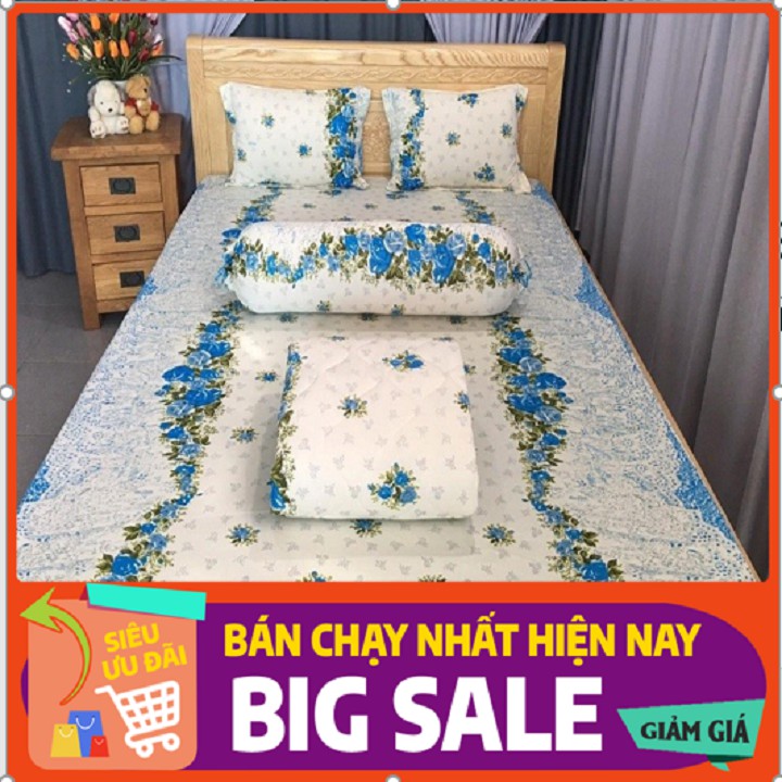 BỘ GA THUN HÀN QUỐC HOA DÂY HỒNG BỘ 4 MÓN KHÔNG MỀN