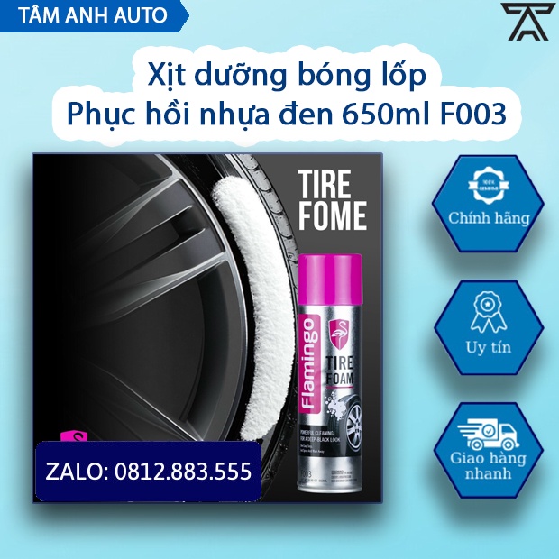 Chai xịt dưỡng bóng lốp, phục hồi nhựa đen Flamingo F003 dạng bọt- 650ml