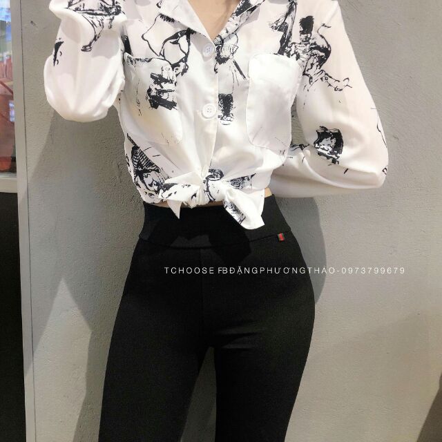 Quần Legging Hàn Cạp Cao - tag cạp xanh đỏ