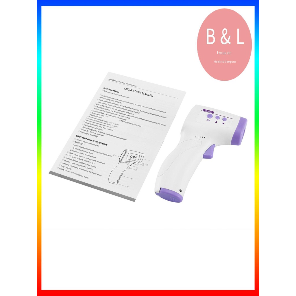 [Hàng mới về] Nhiệt kế hồng ngoại cầm tay không tiếp xúc với ba màu đèn nền tiện dụng