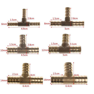 Đầu nối ống nhiên liệu 3 chiều hình chữ T bằng đồng thau 6-16mm