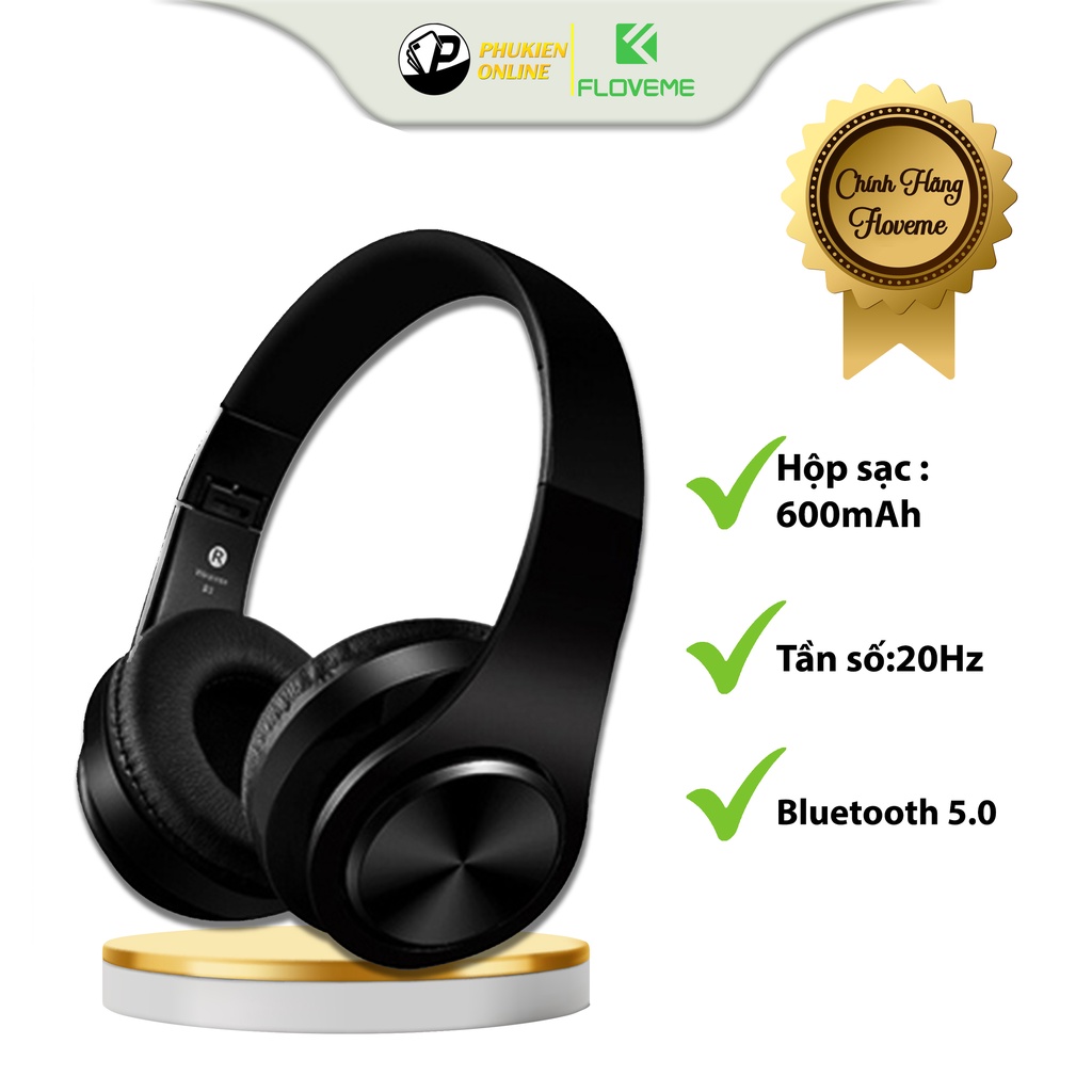Tai Nghe Chụp Tai Không Dây Floveme BK3 - Bluetooth 5.0 - có míc led RGB, pin400mAh nghe nhạc 10H, âm thanh HiFi