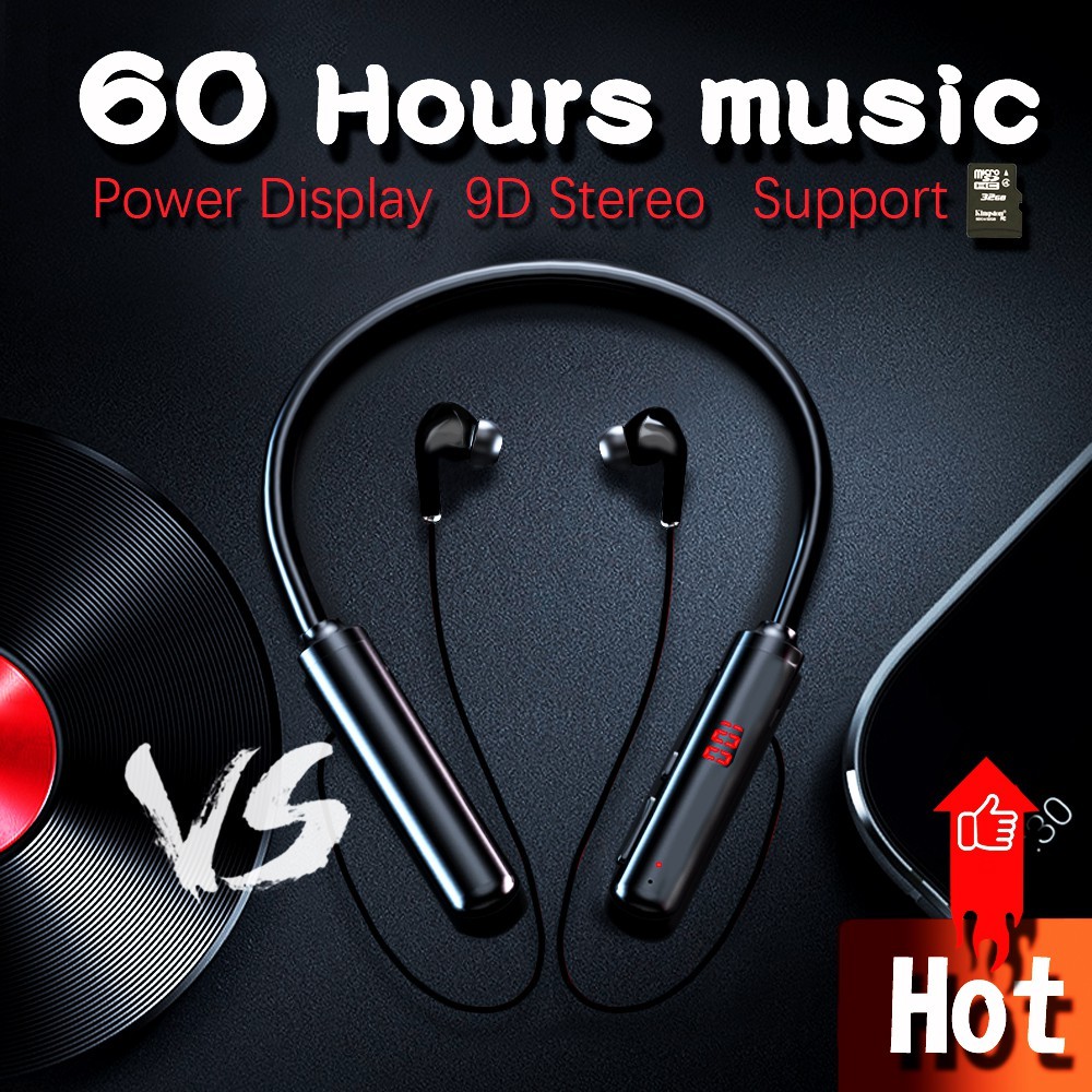 【11.11 LIMITED TIME DISCOUNT】Tai Nghe đeo Cổ Tai Nghe Bluetooth Không Dây âm Thanh Nổi 60 Giờ Hỗ Trợ Thẻ Nhớ TF