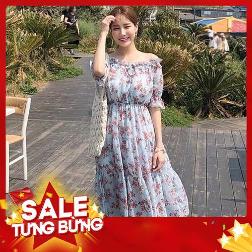 Nhập WA1896 hoàn 20k xu đơn 150k_ 🌻Váy Maxi Trễ Vai Voan Hoa Hồng🌻Hàng Quảng Châu!!! - Siêu HOT
