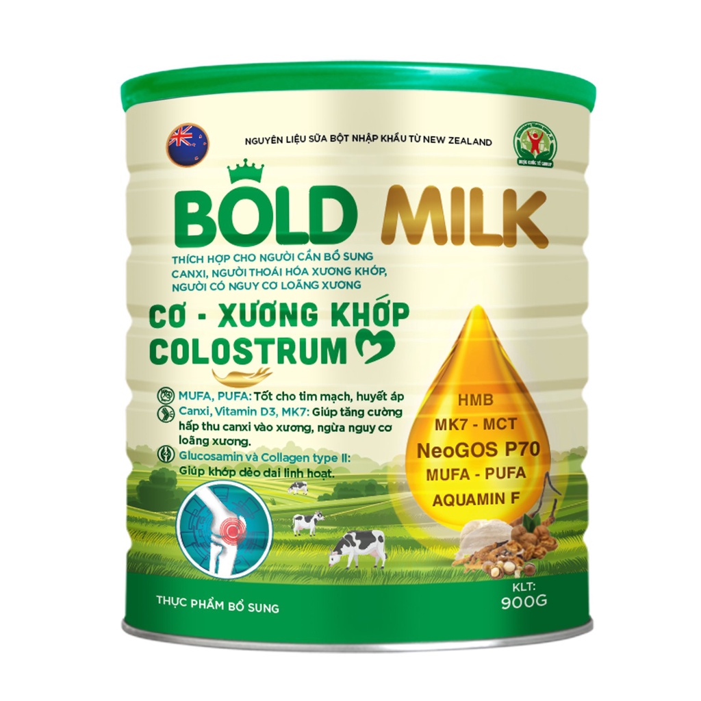 Sữa bột Bold Milk Cơ Xương Khớp Colostrum, Hỗ trợ người loãng xương, thoái hóa xương, cần bổ sung Canxi - Hộp 900gr