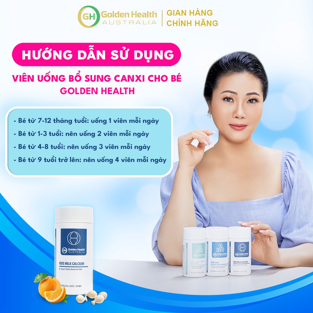 [GOLDEN HEALTH] Viên uống hỗ trợ chắc xương và phát triển chiều cao cho trẻ Golden Health Kids Milk Calcium (90 viên)