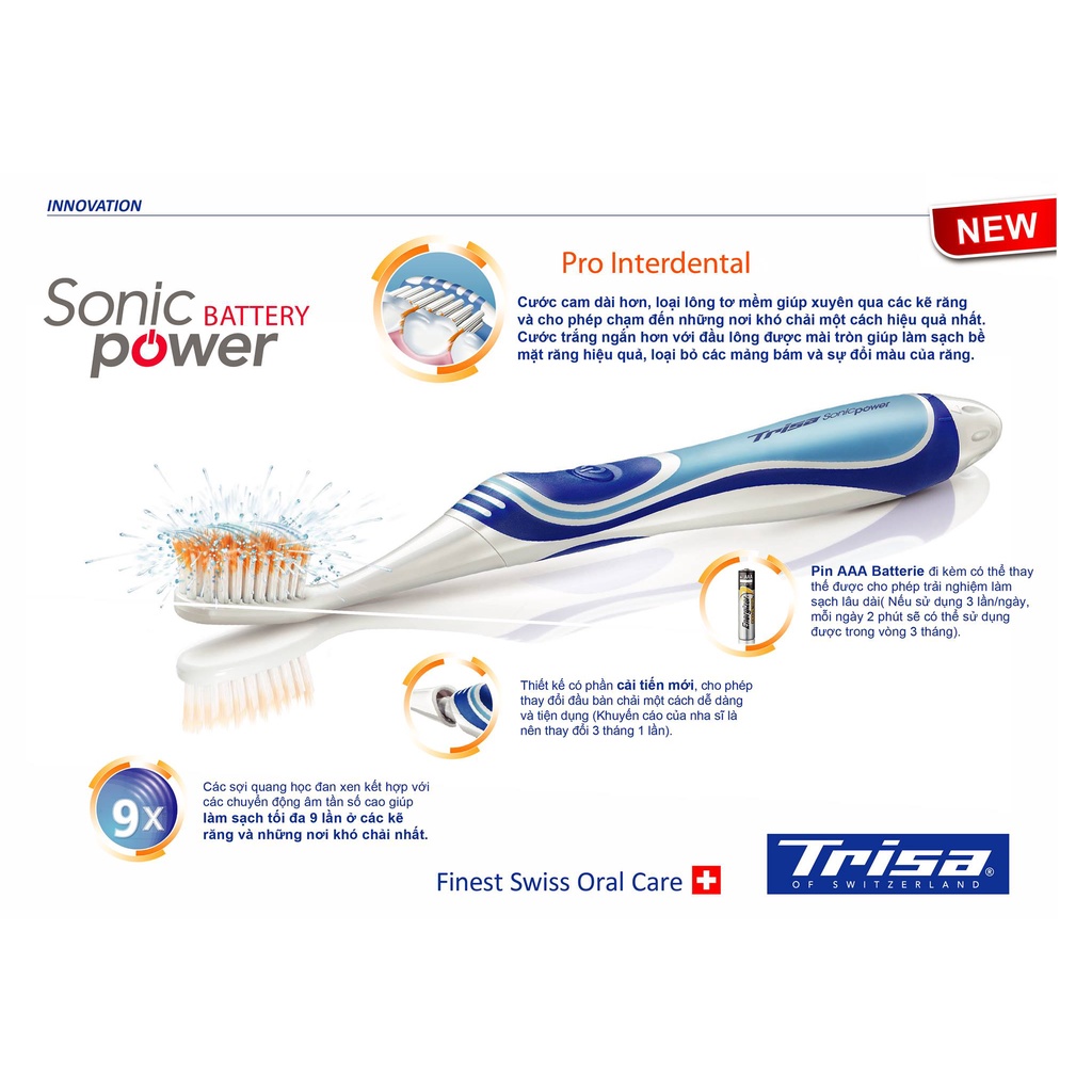 Bàn Chải Pin Trisa Pro Interdental Soft Cước Siêu Mềm Với Độ Rung Mạnh Làm Sạch Răng Hiệu Quả