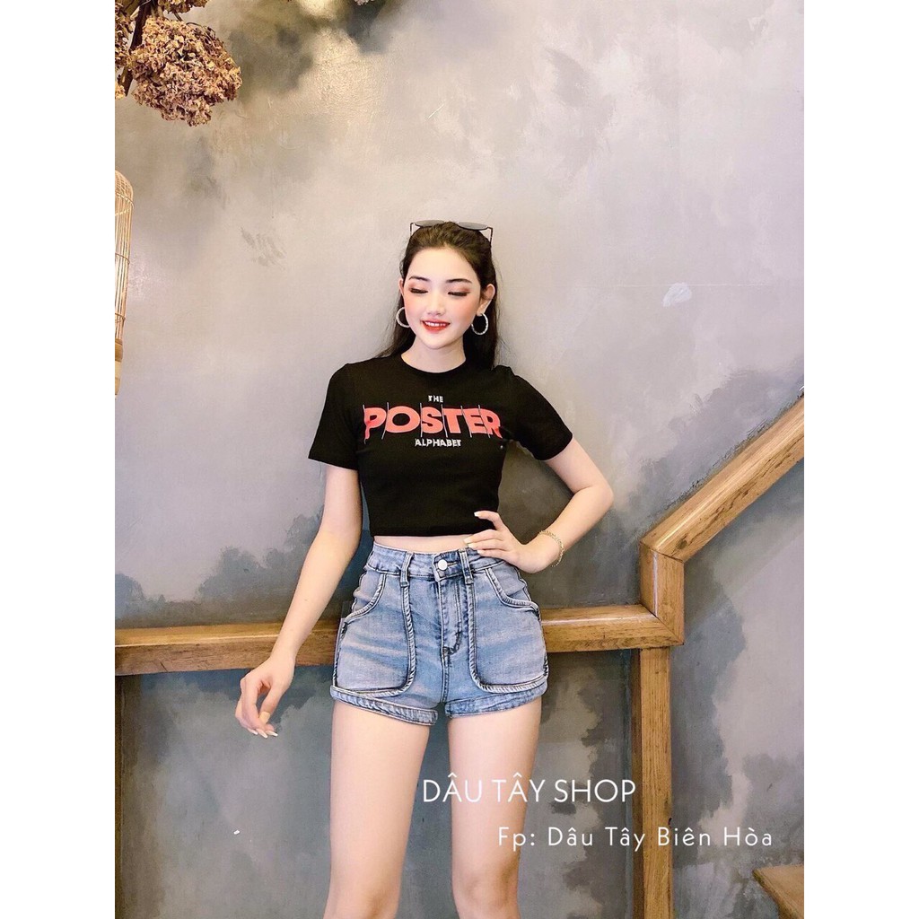 Áo croptop thun lụa xinh xắn in chữ poster hot cá tính siêu cool