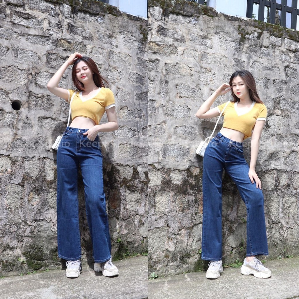 Quần Jean Nữ Lưng Cao FREESHIP Quần Ống Rộng Hàn Quốc Co Giãn Quần Jeans Ống Suông