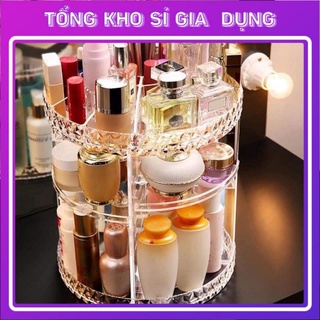 (Mica dày) Kệ mỹ phẩm diamond tròn xoay kèm khay son, khay cắm cọ ( ảnh thật cuối)