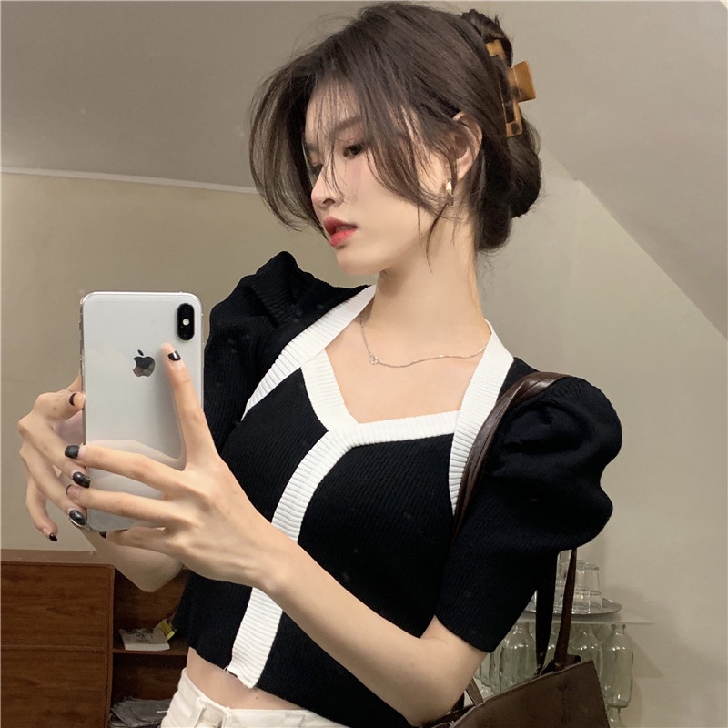Áo dệt kim tay ngắn cổ chữ V dễ phối đồ hợp thời trang tùy chọn màu sắc hàng QC chất đẹp loại 1