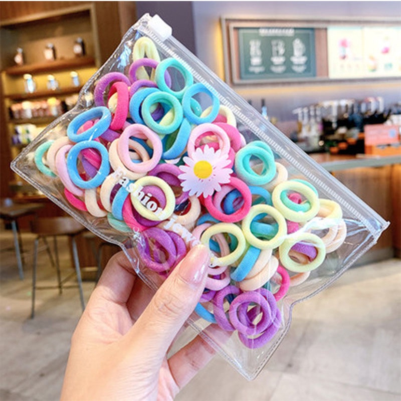 Set 50 Dây Buộc Tóc Co Giãn Nhiều Màu Đáng Yêu Cho Bé Gái