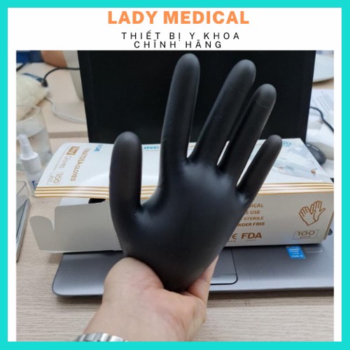 Găng tay y tế Nitrile không bột hộp 100 cái màu đen - xanh blue - trắng sữa latex - trắng tróng - Lady Medical