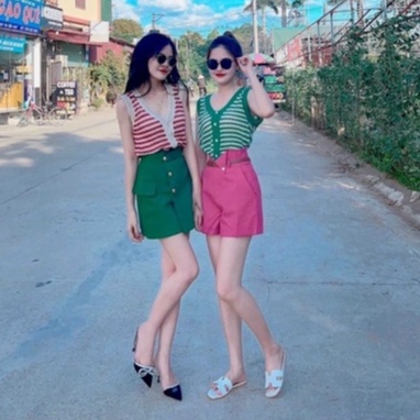 Áo len kẻ sọc ngang sát nách, Áo liểu len lỗ mỏng mặc mát AL7305 - NhiNhi Shop