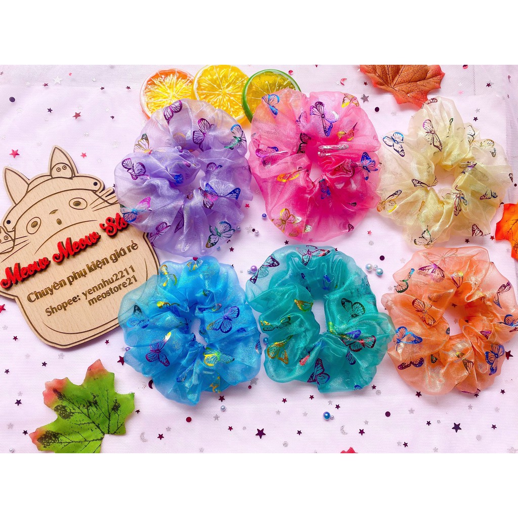 ❣Ảnh+Video thật❣Scrunchies Dây Cột Tóc Chun Tóc Bướm Vải Voan 1 Lớp Hot Trend