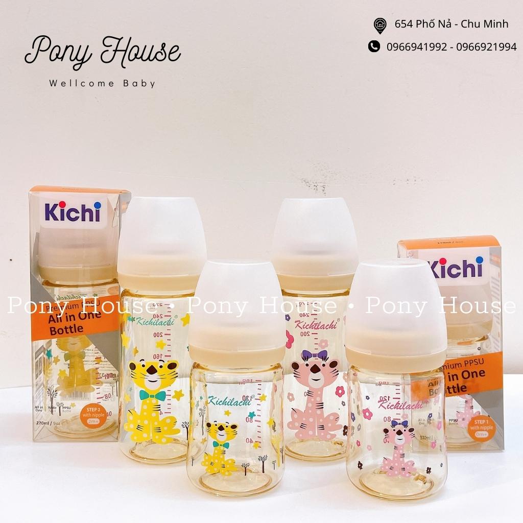 Bình Sữa Kichilachi Cổ Rộng Nhựa PPSU Có Cảm Biến Nhiệt Cao Cấp Kèm Núm Ti Siêu Mềm 160ml/270ml (Chính Hãng)
