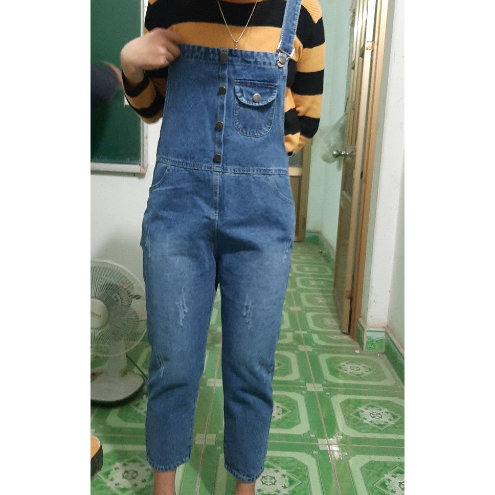 Quần Yếm Jeans Dài Nữ Chất Bò Phối Túi Kèm Cúc Trước Phong Cách Ulzzang Hàn Quốc - 424 | BigBuy360 - bigbuy360.vn