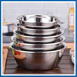 Bộ thau rổ inox 5 món