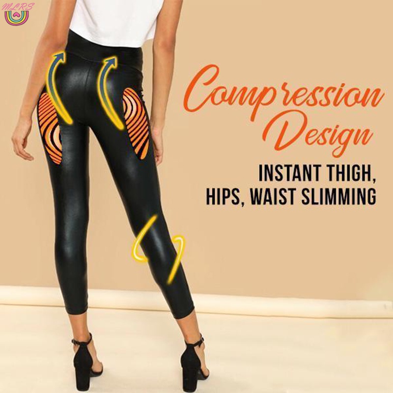 Quần Legging Da PU Lưng Cao Dáng Ôm Co Giãn Màu Đen Thời Trang Cho Nữ