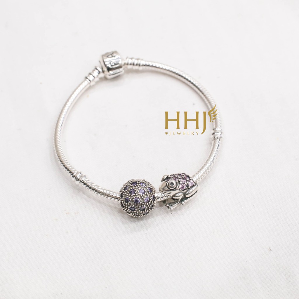 Vòng tay set 2 charm tím con cóc đính đá - HHJ - Bạc S95