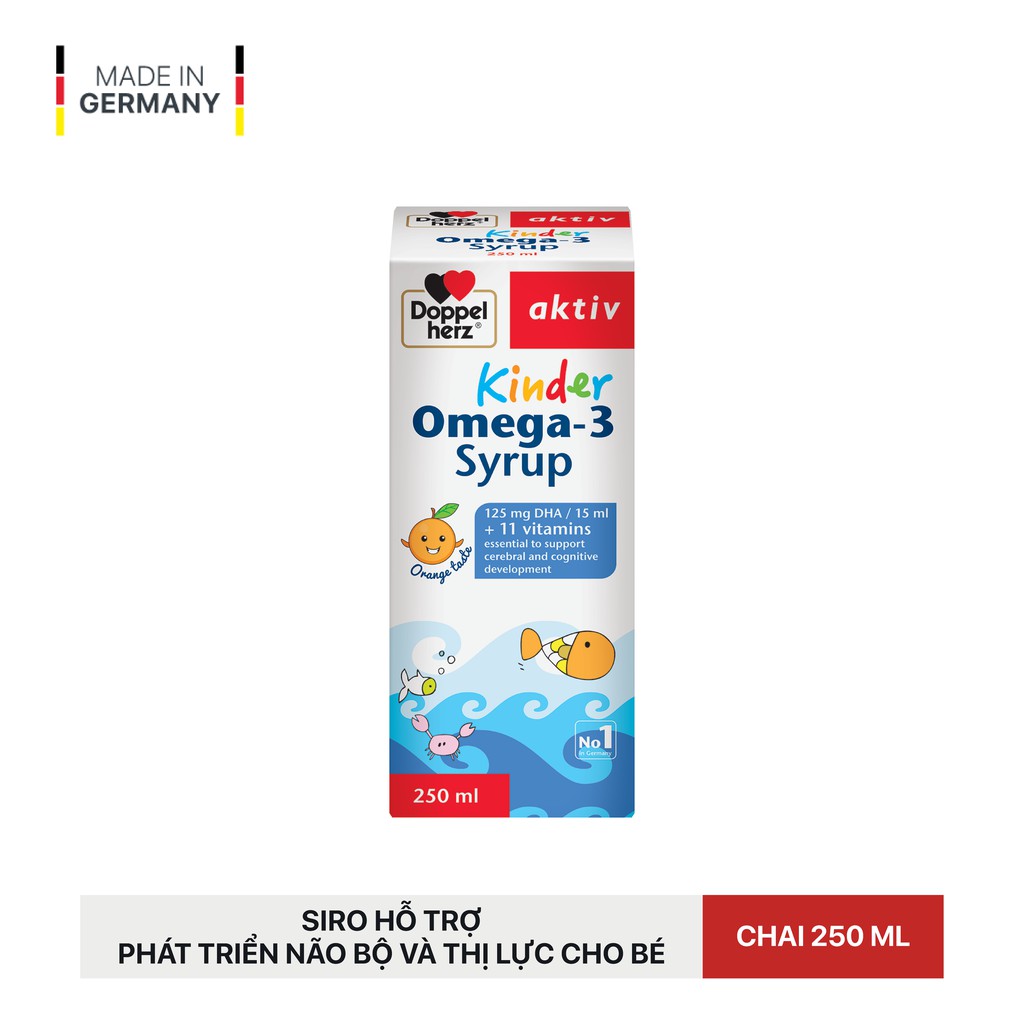 [TPCN Nhập Khẩu] Siro hỗ trợ phát triển não bộ và thị lực cho bé Doppelherz Aktiv Kinder Omega-3 Syrup (Chai 250ml)