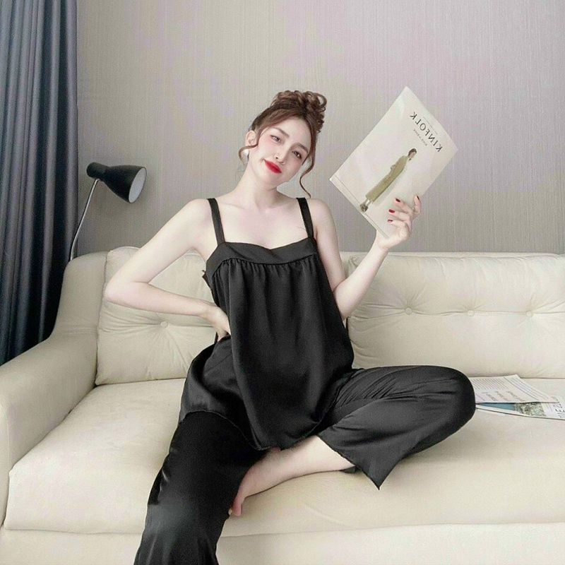 Bộ đồ ngủ 2 dây chất lụa siêu thoáng mát, freesize cho 56kg đổ về | BigBuy360 - bigbuy360.vn
