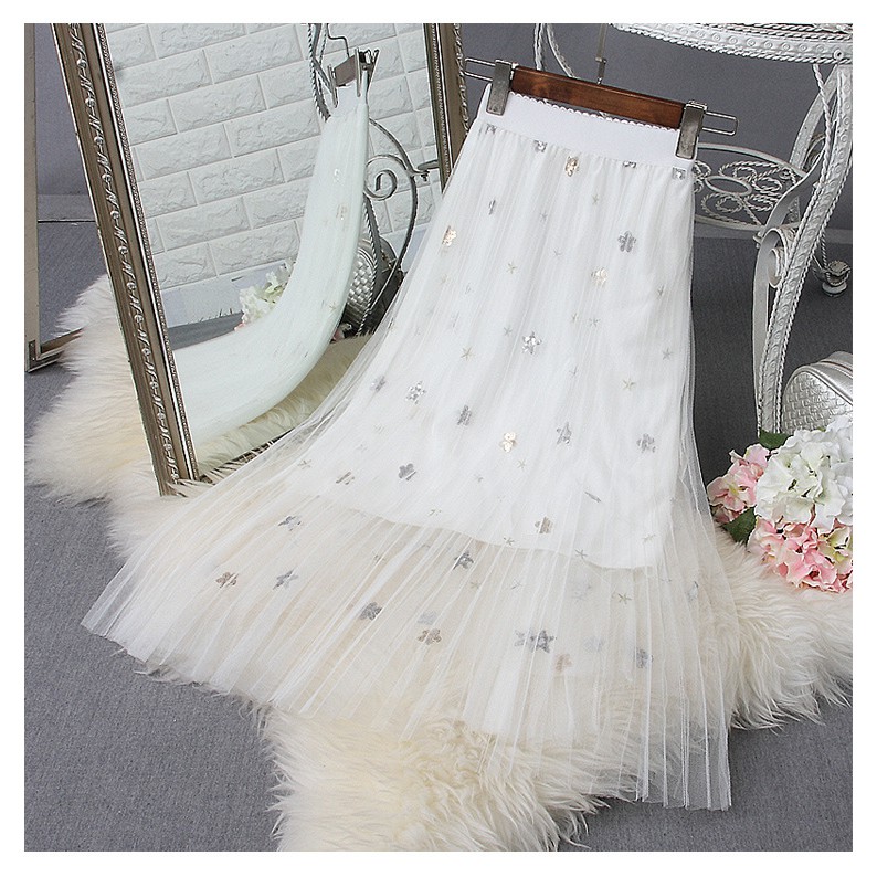 Chân váy xếp ly thêu lông vũ VD0032 | BigBuy360 - bigbuy360.vn