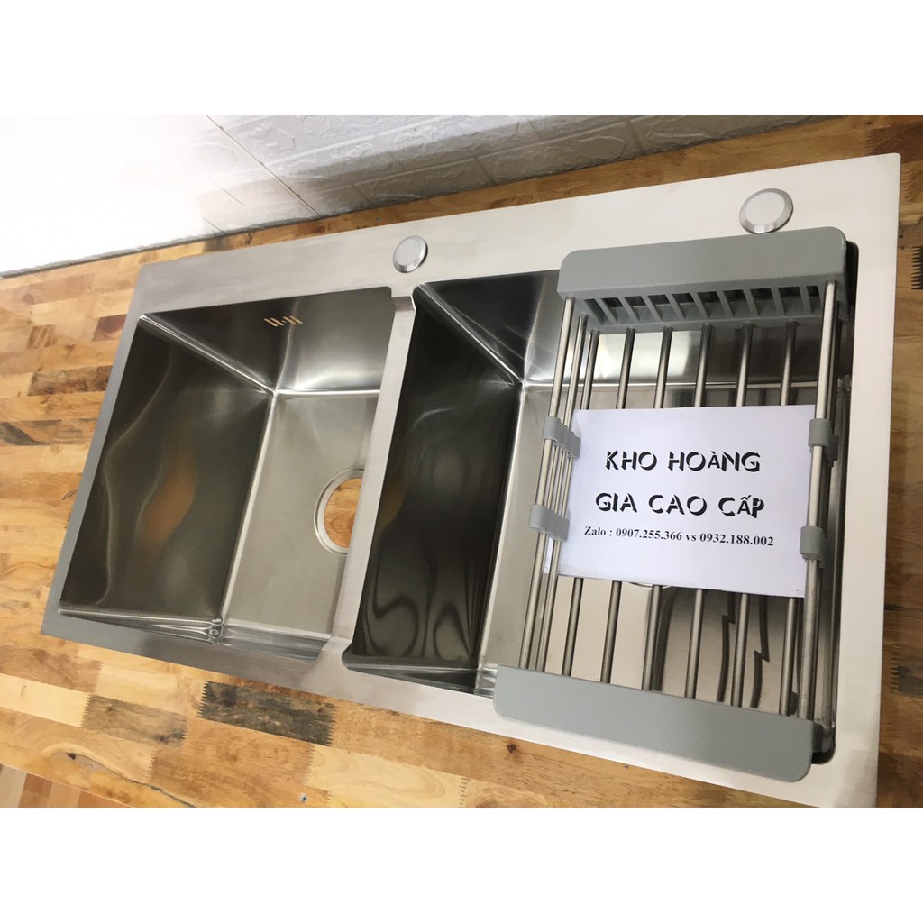 Chậu rửa chén bát bồn rửa bát inox 304 ( chậu đúc ) Size 82x45 tặng xi phông và rổ đa năng