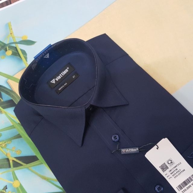 Aó sơ mi nam Việt Tiến dài tay màu xanh đen ,chính hãng , cao cấp  - form suông REGULAR - tà bầu | BigBuy360 - bigbuy360.vn