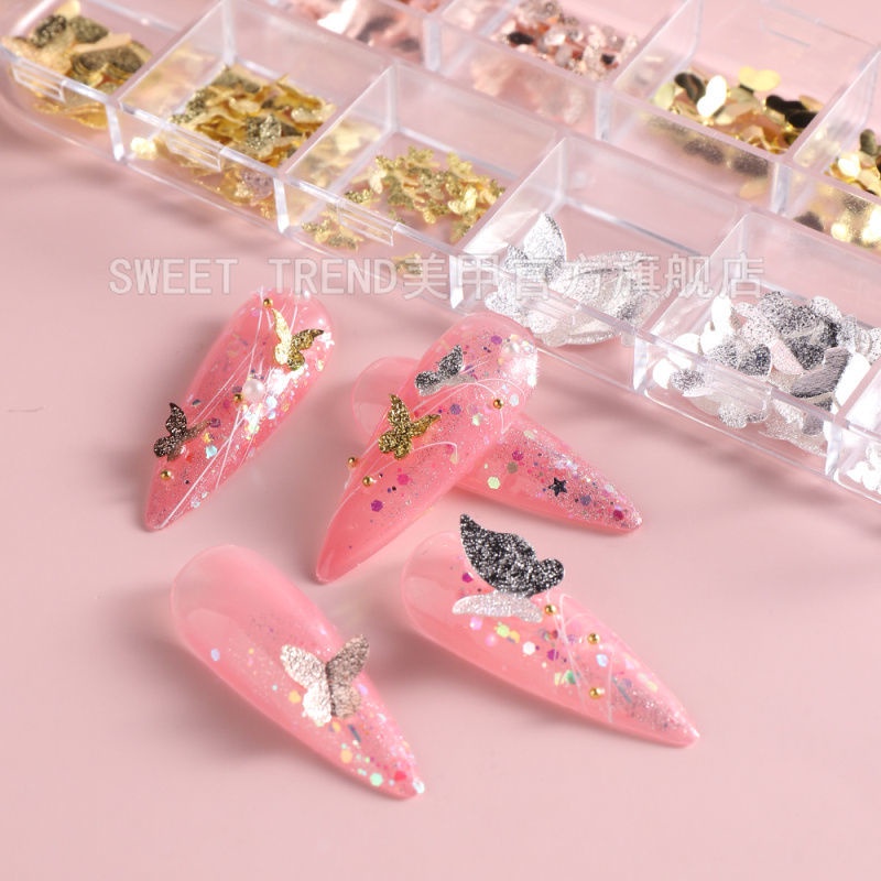 Hạt ngọc trai STZPRONAIL hình bướm 3D bằng kim loại trang trí móng tay nghệ thuật