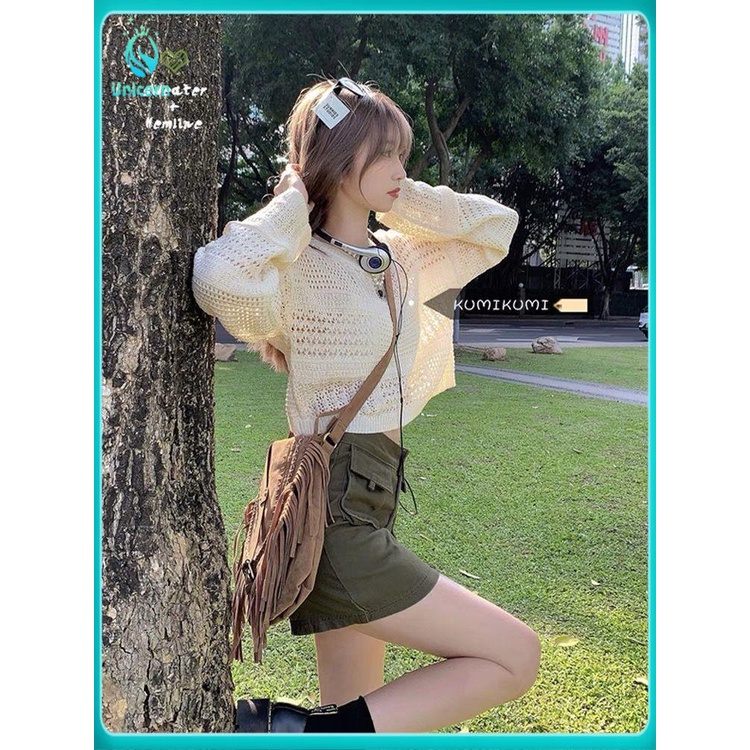 Áo khoác croptop nu Áo Dệt Kim Chống Nắng Tay Dài Dáng Rộng Phong Cách Cổ Điển Thời Trang Mùa Hè 2022 Mới Dành Cho Bạn Nữ