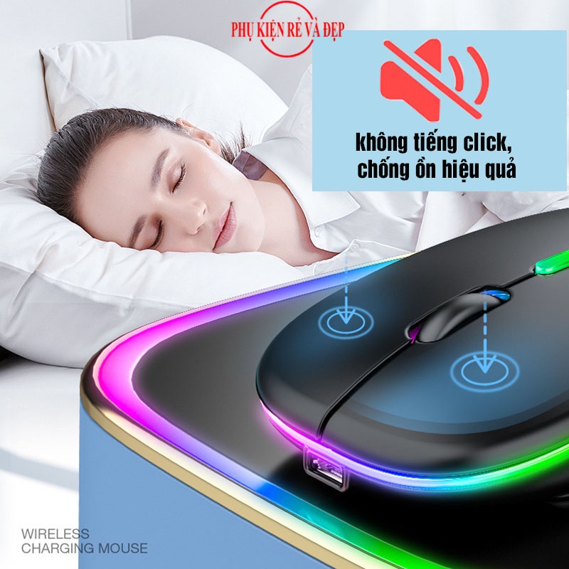 Chuột Không Dây Bluetooth Sạc Pin Kiểu Táo Click Êm Không Âm Thanh Led Đổi Màu wireless 2.4G bin sạc kết nối nhanh nhậy