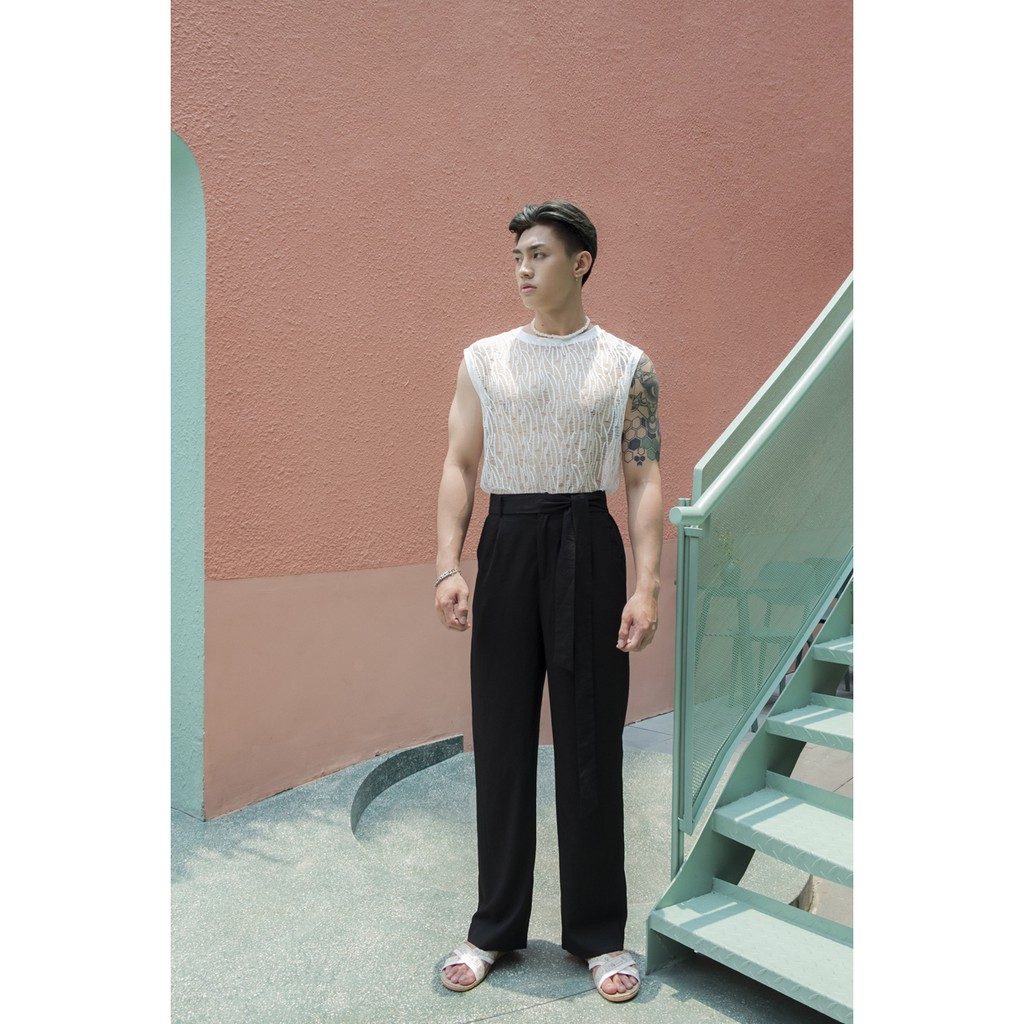 Quần Linen đi biển ống suông lưng cao phối dây đai dài 1,5m | BigBuy360 - bigbuy360.vn