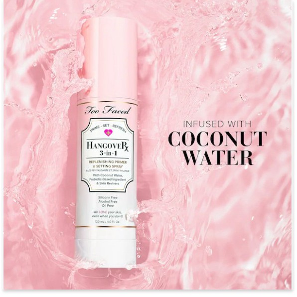 [Mã giảm giá shop] Xịt makeup Too Faced Hangover 3-in-1 Replenishing Primer & Setting Spray Bunny Beauty hàng đủ bill