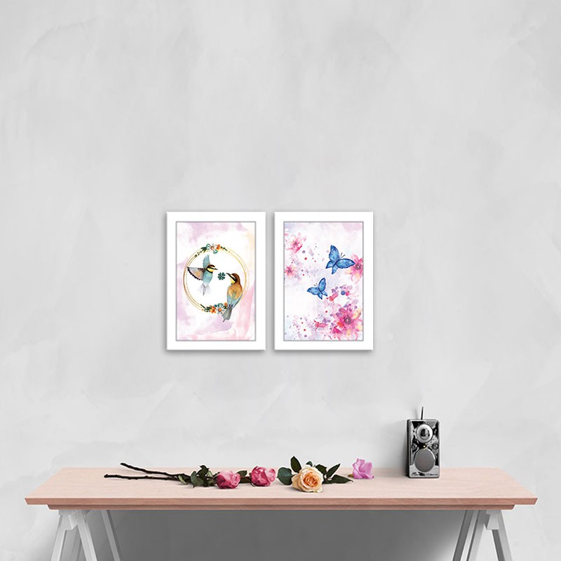 [Siêu rẻ] Bộ 2 khung ảnh treo tường màu trắng kèm hình "Hơi thở mùa xuân" TTK109 - tặng vòng phong thủy