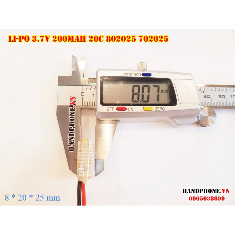 Pin Li-Po 3.7V 200mAh 802025 dòng xả cao 20C cho thiết bị RC: máy bay, ô tô điều khiển