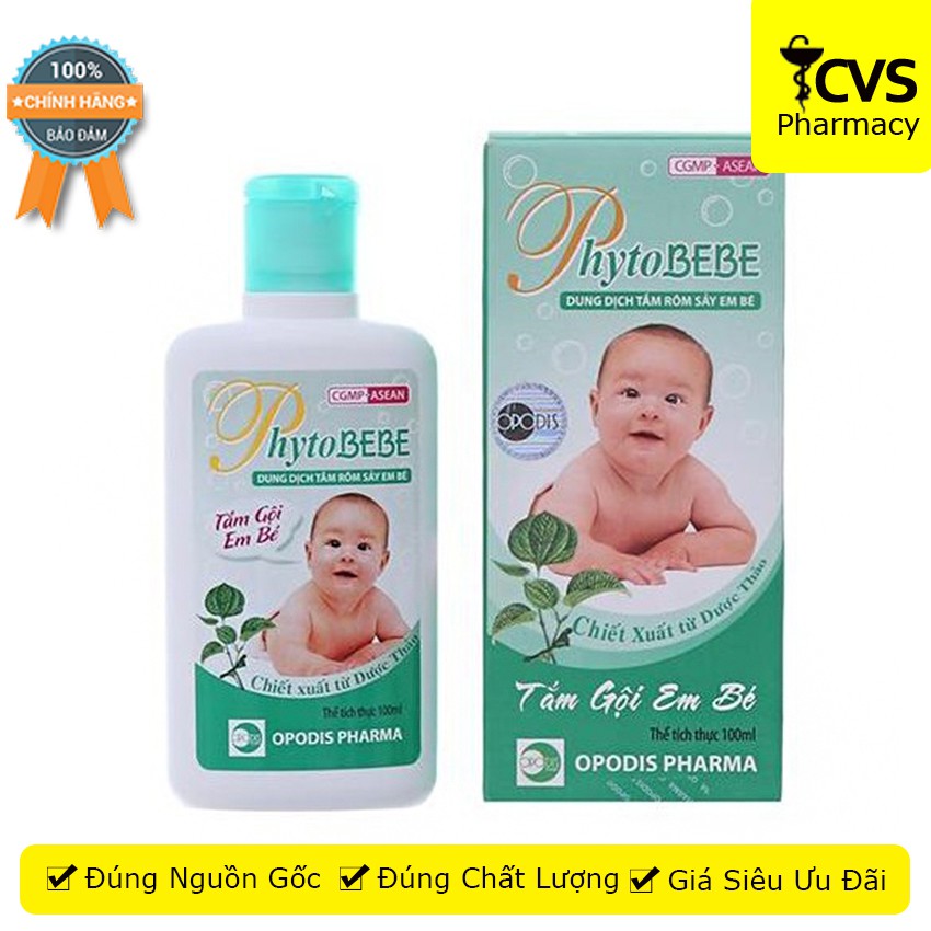 Dung dịch tắm rôm sảy em bé PhytoBEBE 100ml - an toàn cho da của bé - cvspharmacy