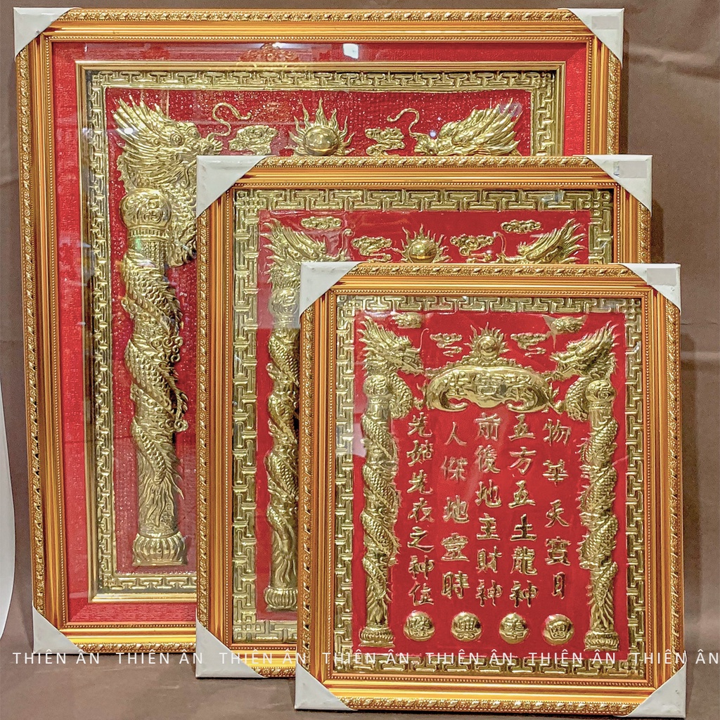 Bài vị - Liễn Thần Tài Ông Địa đặt tại bàn thờ Thần Tài bằng ĐỒNG khung gỗ