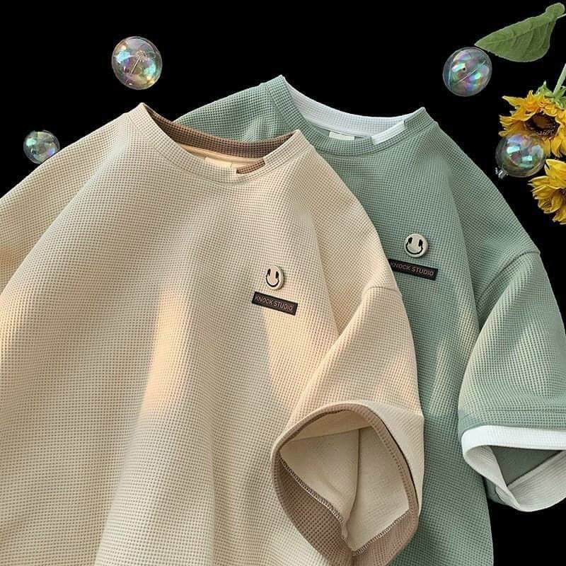 Áo Thun nam cổ tròn dáng rộng  chất tổ Ong co dãn cáo cấp, áo phông unisex có logo mặt cười  Vati