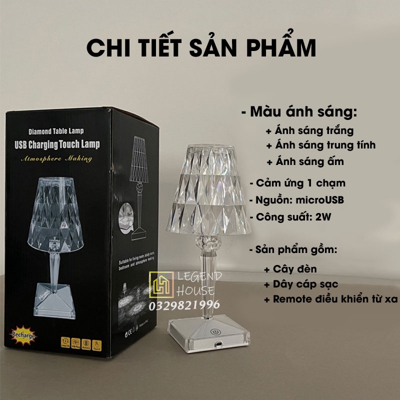 Đèn Bàn Pha Lê Trang Trí, Đèn Ngủ Pha Lê Ánh Sáng 16 Màu Chạm Cảm Ứng Kèm Điều Khiển Từ Xa Thông Minh, Sang Trọng