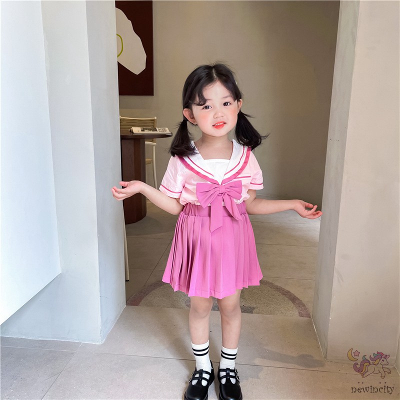 Bộ Áo Ngắn Tay + Chân Váy Xinh Xắn Theo Phong Cách Hàn Quốc Dành Cho Bé Gái