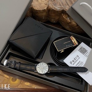 [ Video+ Hình Ảnh Thật ] Combo phụ kiện nam cao cấp Pedro đủ bộ 1 ví da, 1 dây lưng da, 1 đồng hồ Full box