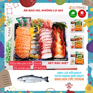 [GIAO HỎA TỐC TPHCM] Sashimi Set Cá Hồi - Cá Trích - Sò Đỏ - Bạch Tuộc kèm nước chấm và đồ ăn kèm [CHUẨN VỊ NHÀ HÀNG]